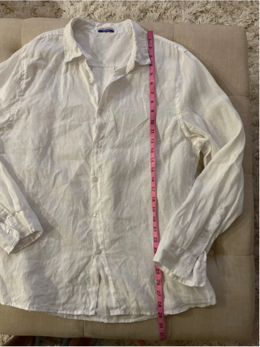 Men’s Leoni Al Sole White Linen Button Down Shirt Size L